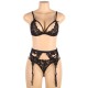 SUBBLIME THREE PIECES SET BRA+ GARTER BELT + THONG S/M