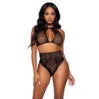 LEG AVENUE TWO PIECES SET HALTER CROP TOP & THONG PANTY 