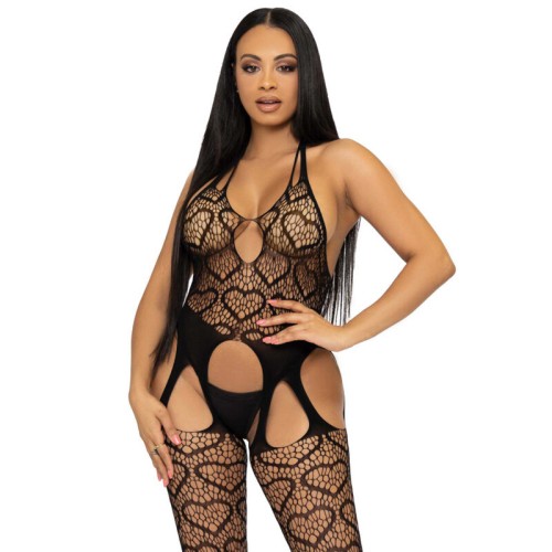 LEG AVENUE BODYSTOCKING DE RED CON TIRANTES TALLA �NICA - NEGRO