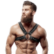 FETISH SUBMISSIVE ATTITUDE™ - MEN&#39;S CROSS-OVER ECO-LEATHER CHEST HARNESS WITH STUDS
