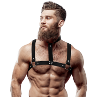 FETISH SUBMISSIVE ATTITUDE™ - ADJUSTABLE ECO-LEATHER CHEST HARNESS WITH NECKLACE FOR MEN