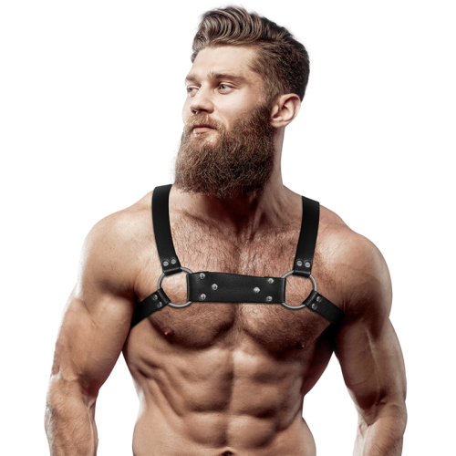 FETISH SUBMISSIVE ATTITUDE™ - MEN&#39;S ECO-LEATHER BULLDOG CHEST HARNESS SIZE M/L