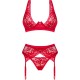 Бельо OBSESSIVE - LACELOVE THREE PIECES SET RED XL/XXL