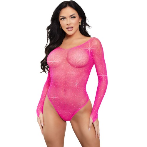 Бельо LEG AVENUE - CRYSTALIZED LONG SLEEVE BODYSUIT FUCHSIA