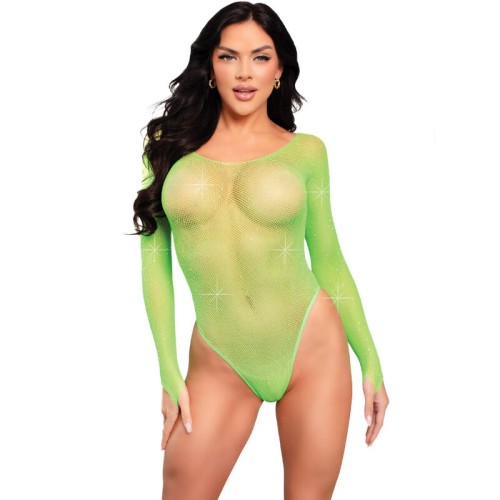 Бельо LEG AVENUE - CRYSTALIZED LONG SLEEVE BODYSUIT GREEN