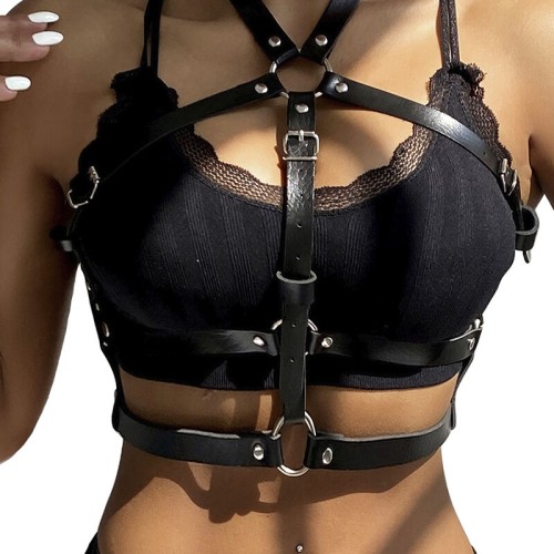 Бельо SUBBLIME - LEATHER RING CHEST HARNESS BLACK ONE SIZE