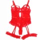 Секси боди SUBBLIME - TEDDY WITH GARTER WITH LACE DETAIL AND STRIPS RED S/M