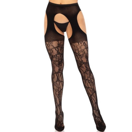 Чорапи LEG AVENUE - LACE GARTER STOCKINGS BLACK