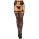 Чорапи LEG AVENUE - FLORAL LACE GARTER STOCKINGS BLACK