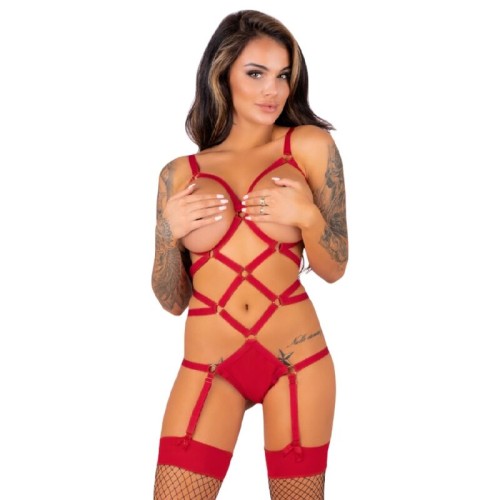 Бельо LIVCO CORSETTI FASHION - THIARA LC 20213 SET BODY + STOCKINGS RED S/M