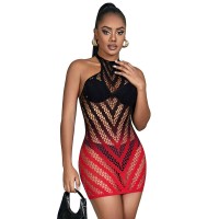 Бельо SUBBLIME - 952242 RED AND BLACK DEGRADED ELASTIC FISHNET BODYSTOCKING ONE SIZE