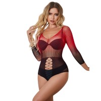 Бельо SUBBLIME - 952259 RED AND BLACK GRADIENT LONG SLEEVE ELASTIC FISHNET BODYSTOCKING ONE SIZE