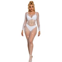 Бельо SUBBLIME - 952396 FISHNET BODYSTOCKING WITH DIAMONDS LONG SLEEVE WHITE ONE SIZE