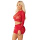 Бельо LEG AVENUE - SHINY NET CROP + MINI SKIRT RED