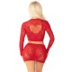 Бельо LEG AVENUE - SHINY NET CROP + MINI SKIRT RED