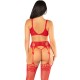 Бельо LEG AVENUE - BRA + THONG + STOCKINGS  RED ONE SIZE