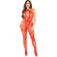 Бельо LEG AVENUE - FLOWER PRINT MESH BODYSTOCKING RED ONE SIZE