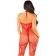 Бельо LEG AVENUE - FLOWER PRINT MESH BODYSTOCKING RED ONE SIZE