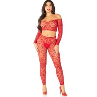 Комплект LEG AVENUE - CROP TOP + STOCKINGS RED ONE SIZE