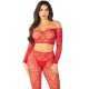 Комплект LEG AVENUE - CROP TOP + STOCKINGS RED ONE SIZE