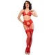 Бельо CHILIROSE - CR 4848 RED LACE BRA + THONG + STOCKINGS SET S