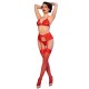 Бельо CHILIROSE - CR 4848 RED LACE BRA + THONG + STOCKINGS SET M