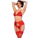 Бельо CHILIROSE - CR 4848 RED LACE BRA + THONG + STOCKINGS SET L