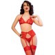 Бельо CHILIROSE - CR 4848 RED LACE BRA + THONG + STOCKINGS SET XL