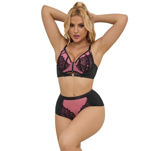 Сутиен SUBBLIME - 955571 PINK PATENT LEATHER MESH ZIPPER BRA SET S/M