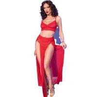 Бельо CHILIROSE - CR 4850 RED TOP AND LEGGINGS SET WITH GOLDEN ACCESSORIES XL