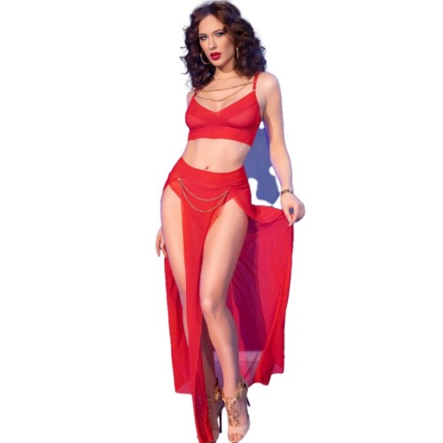 Бельо CHILIROSE - CR 4850 RED TOP AND LEGGINGS SET WITH GOLDEN ACCESSORIES XL