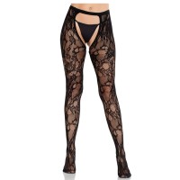 Секси чорапи LEG AVENUE - ROSE LACE STOCKINGS WITH OPEN 