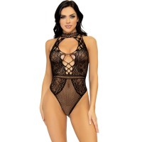 Боди LEG AVENUE - NET AND LACE KEYHOLE HALTER BODYSUIT O