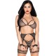 Бельо LEG AVENUE - 89362 TOP + THONG+ GARTER BELT + HANDCUFFS SET BLACK - ONE SIZE
